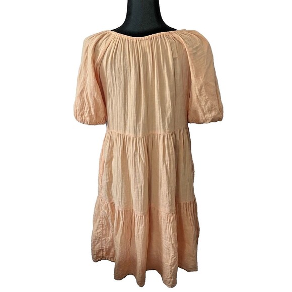 Old Navy Wm's  S Gauzy Puff Sleeve Tiered Mini Swing‎ Dress Short with Pockets - Picture 5 of 6